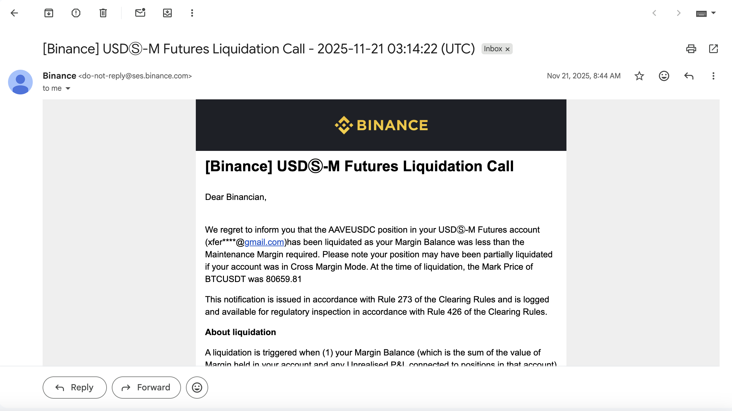 Liquidation email screenshot 1